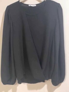 Zara Black Faux Wrap Bubble Blouse